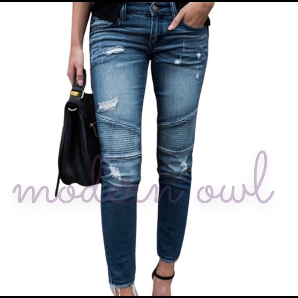 New! Sale 🎉Soft Stretchy Moto Denim Distressed Skinny Jeans